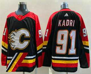 Mens Calgary Flames #91 Nazem Kadri Black 2022 Reverse Retro Stitched Jersey->calgary flames->NHL Jersey